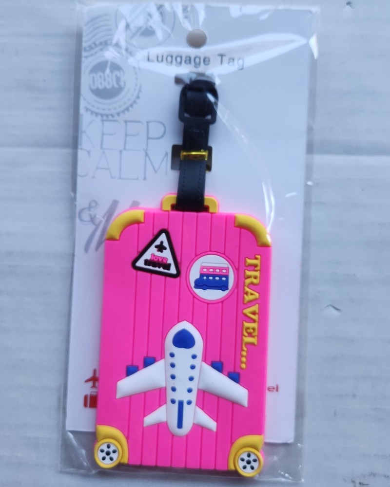 2 Pack Travel Luggage Tags - Includes ID Insert - Adjustable strap - Neon Pink