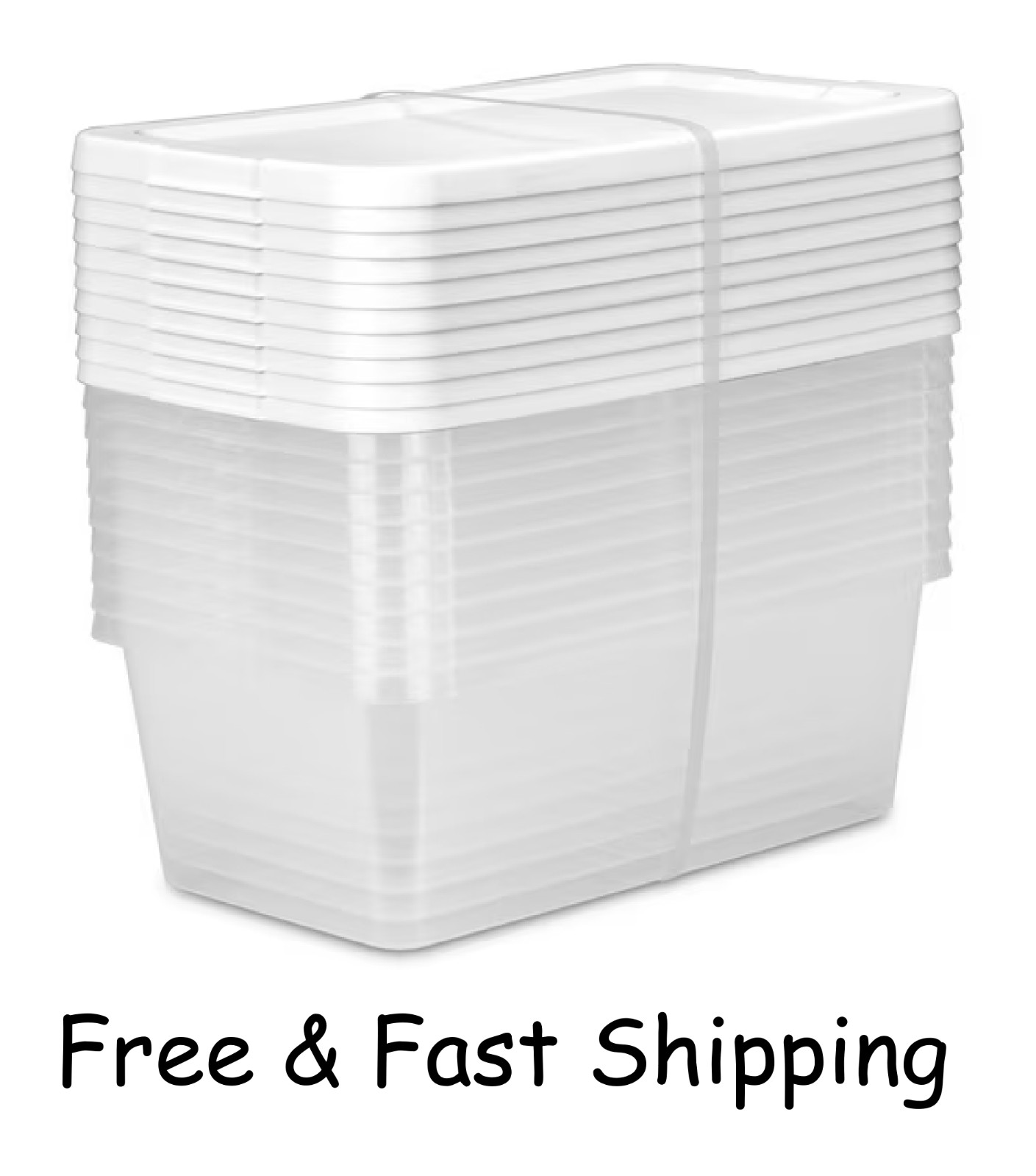 Sterilite 6 Qt Clear Storage Bin, Snap-on White Lid, 10-Pack, Stackable Plastic