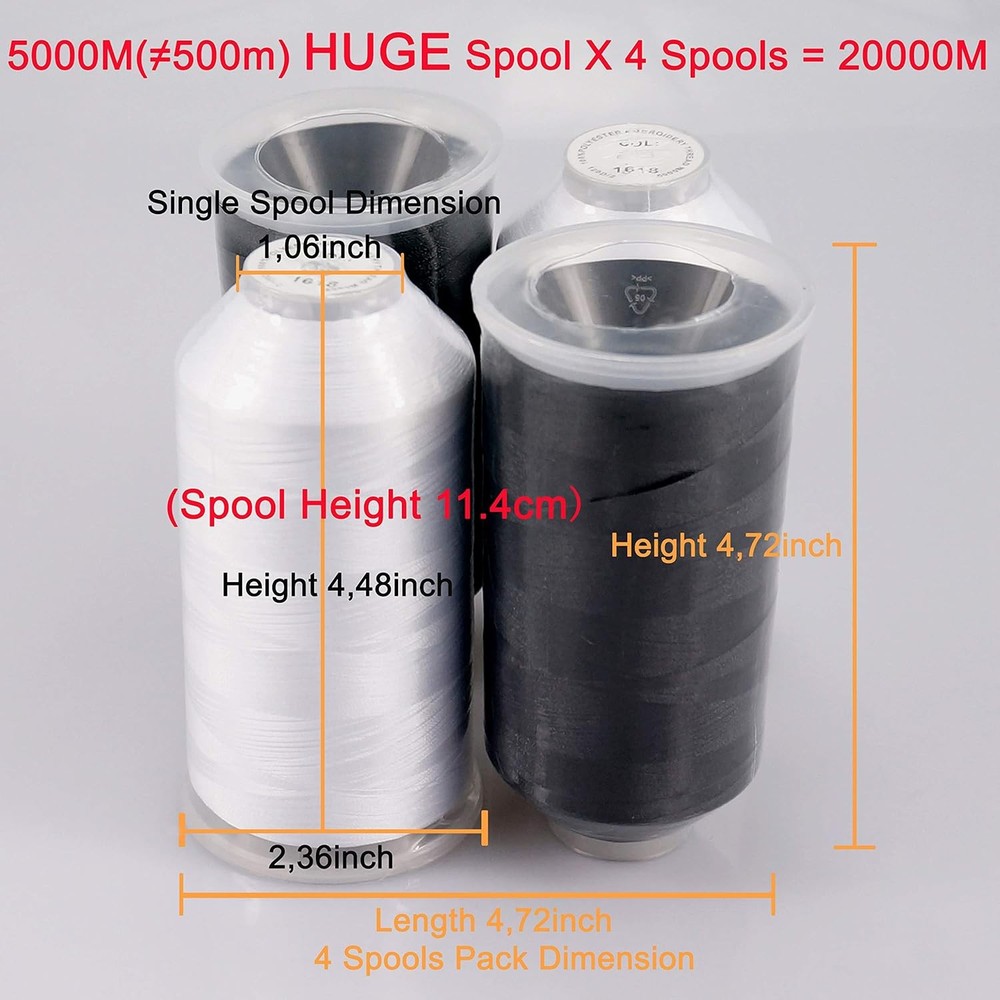 5000M Embroidery Machine Thread Spool Polyester All-Purpose 40 Color Assorted