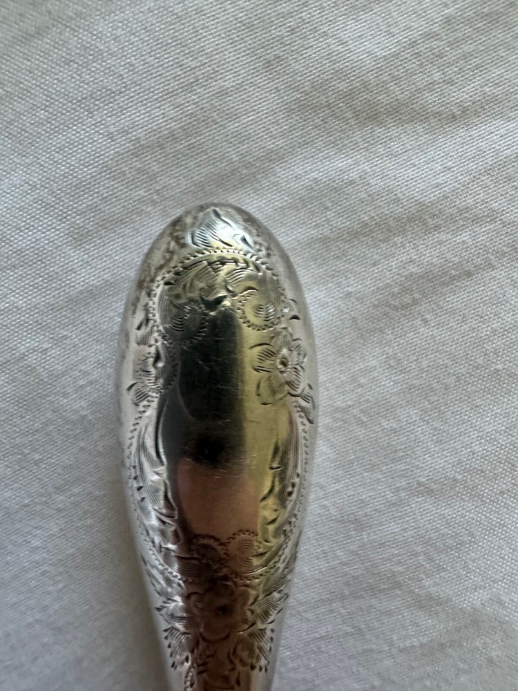 Antique Sterling Silver Handle Button Hook Engraved Scrolling and Flower Design
