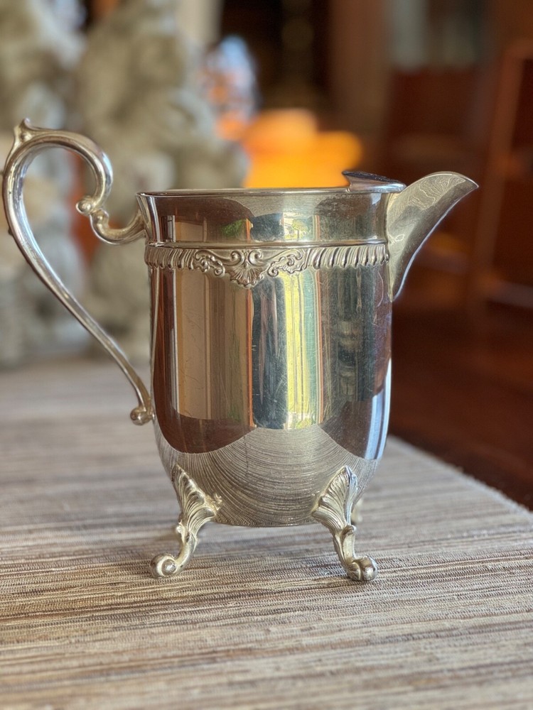 Vintage Silver on Copper Pitcher Acanthus Leaf Footed Ice Lip 8” Tall