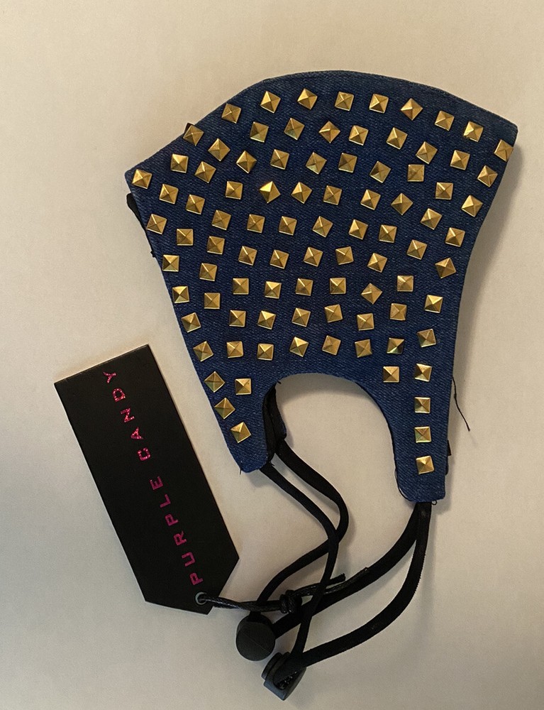 Blue Denim Gold Stud Face Mask With Adjustable Straps