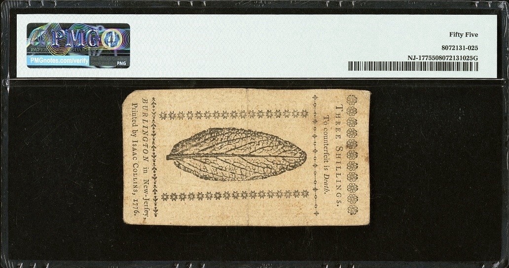 1776 NEW JERSEY Colonial Currency American Revolution Bank Note NJ-177, PMG 55