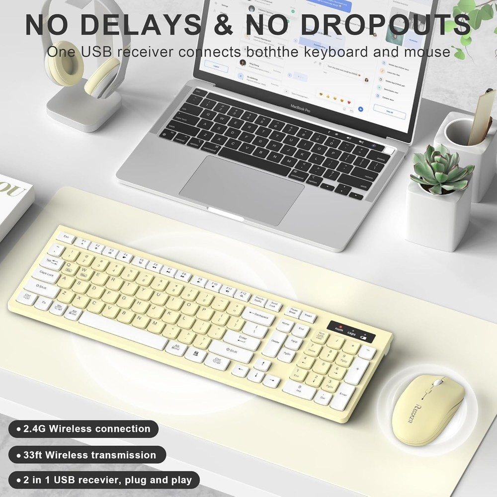 Full-Sized Wireless Keyboard and Mouse Combo 2.4GHz USB Receiver Adjustable DPI