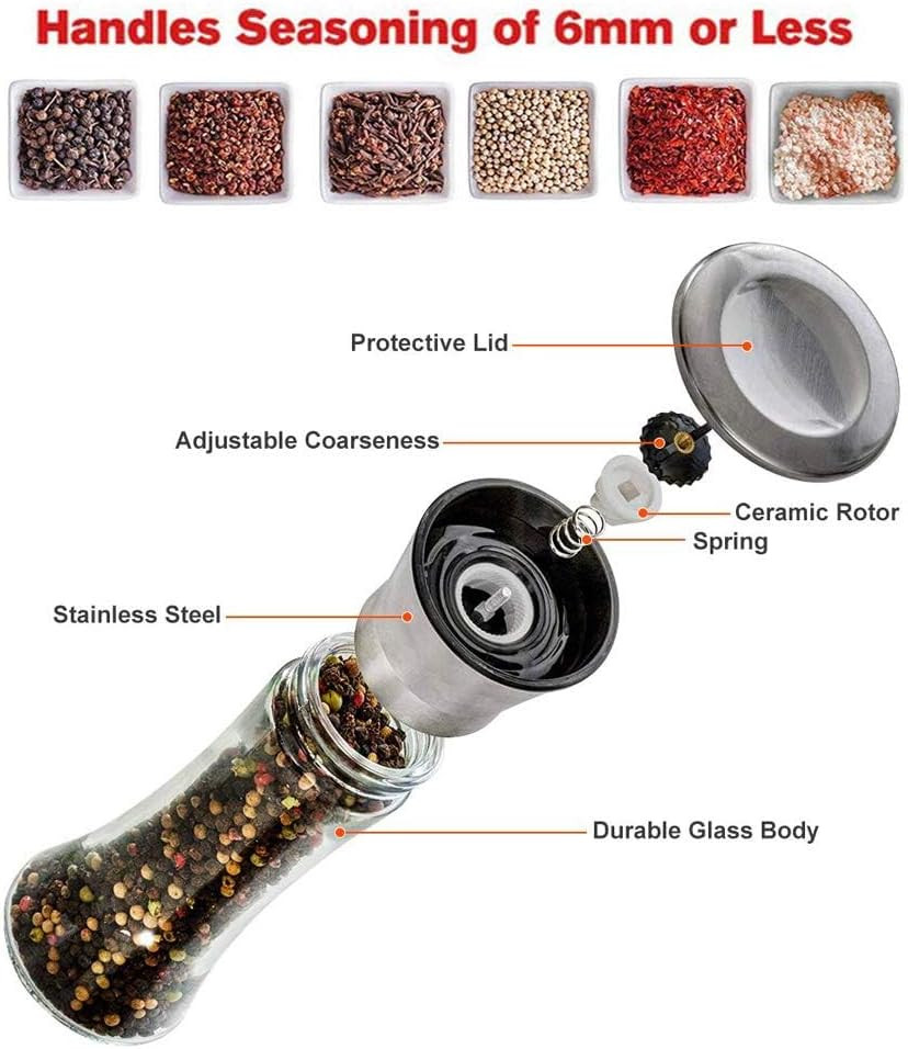 Salt and Pepper Grinder Tall Size - Black Pepper,Herb Shakers Mill Refillable Ma