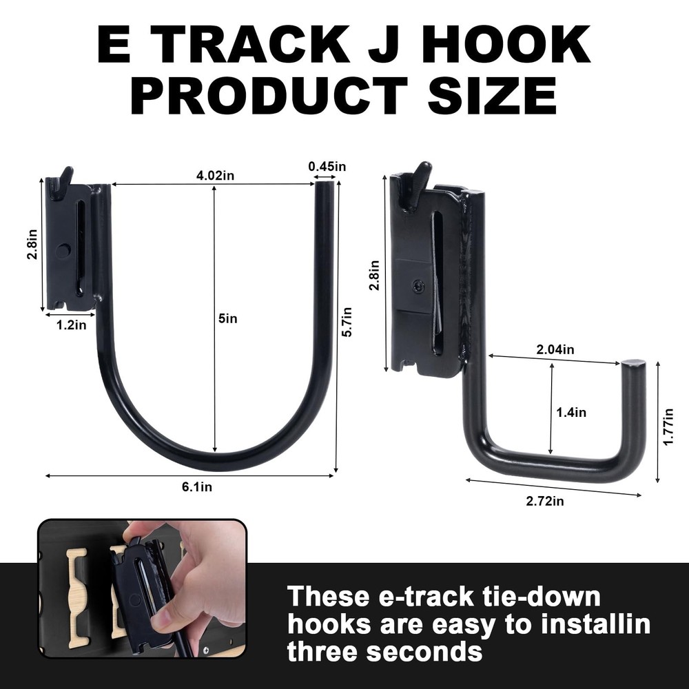 8 Pack E Track Hooks 2" and 4" E-Track J-Hooks with Spring Fitting Heavy Duty...