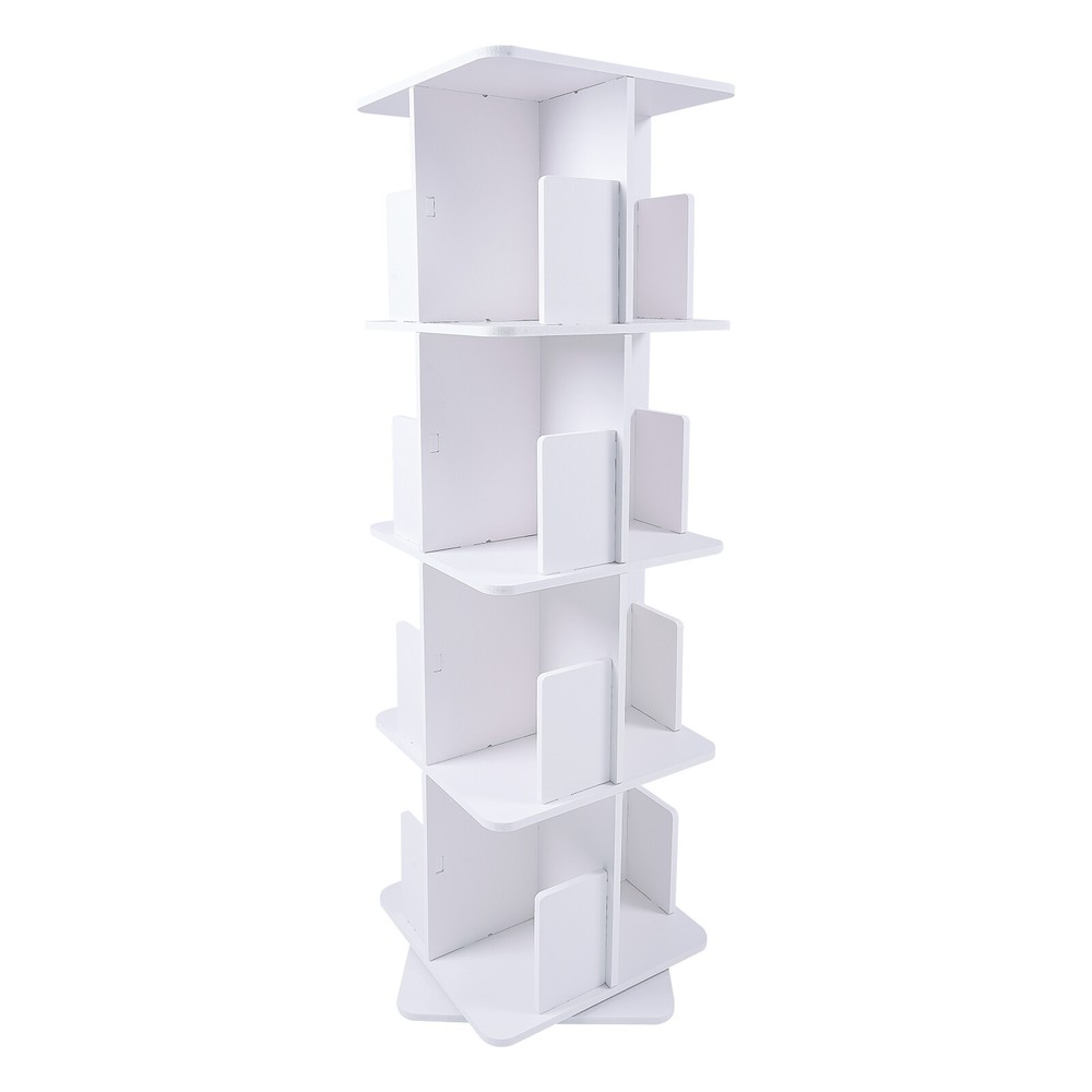 4-Tier Rotatable Bookshelf 360° Rotating Standing Bookcase Small Corner Bookcase