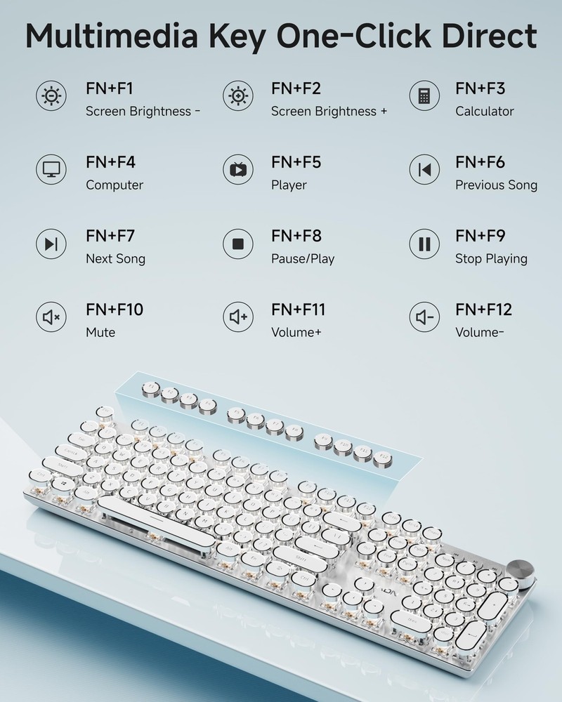 SEUNKWANG EWEADN Typewriter Style Mechanical Keyboard, Wired Typewriter Keybo...