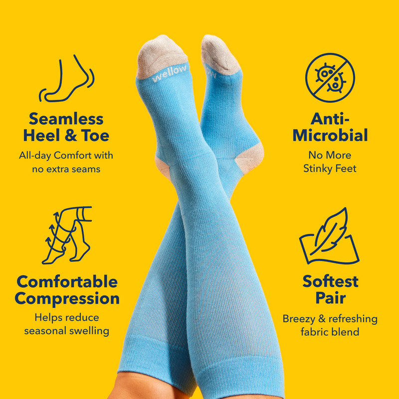 Wellow Bamboo Compression Socks – Knee High 3-Pack (Blackstar, Large 9.5-13) 🖤