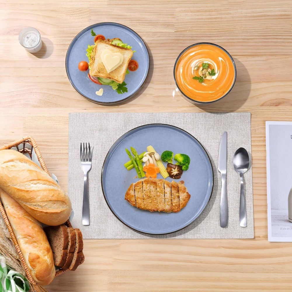 12-Piece Stoneware Dinnerware Set 4 Dinner Plates & Bowls Sets Double Reactive