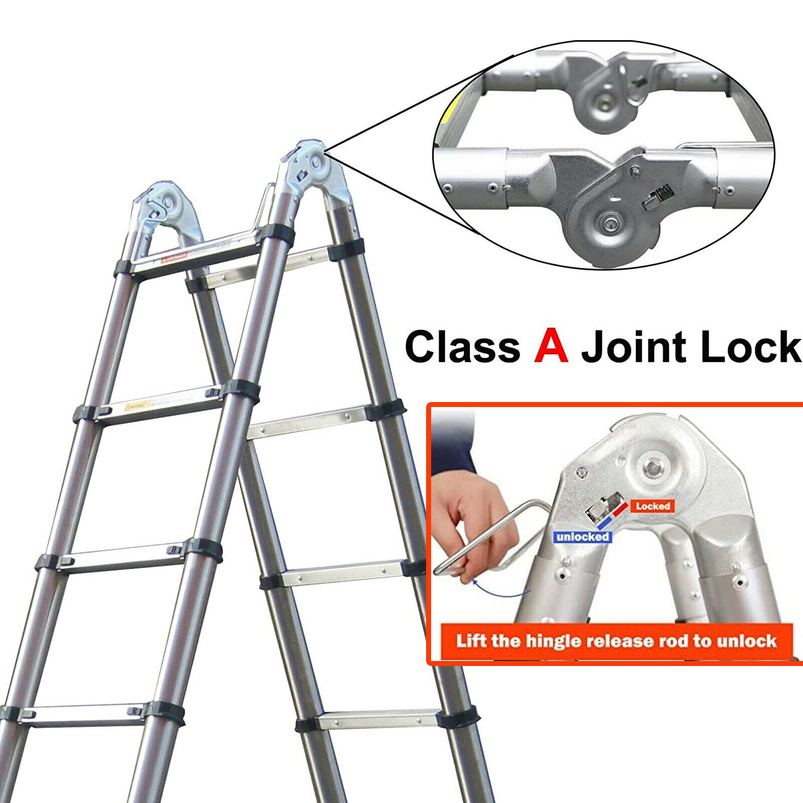 8-16FT Steel Telescoping Ladder Extension Ladders Retraction Collapsible Folding