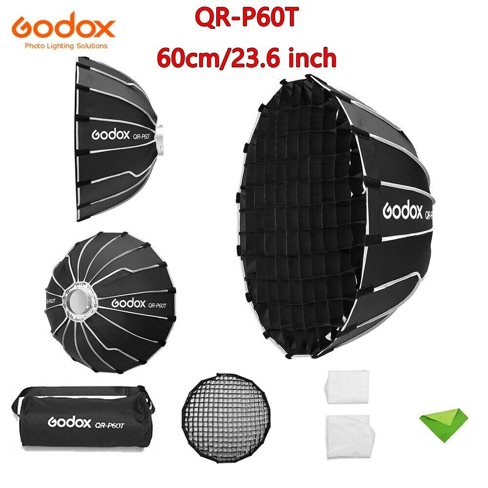 Godox QR-P60T 60cm/23.6inch Parabolic Softbox Quick Release Light Diffuser+ Grid