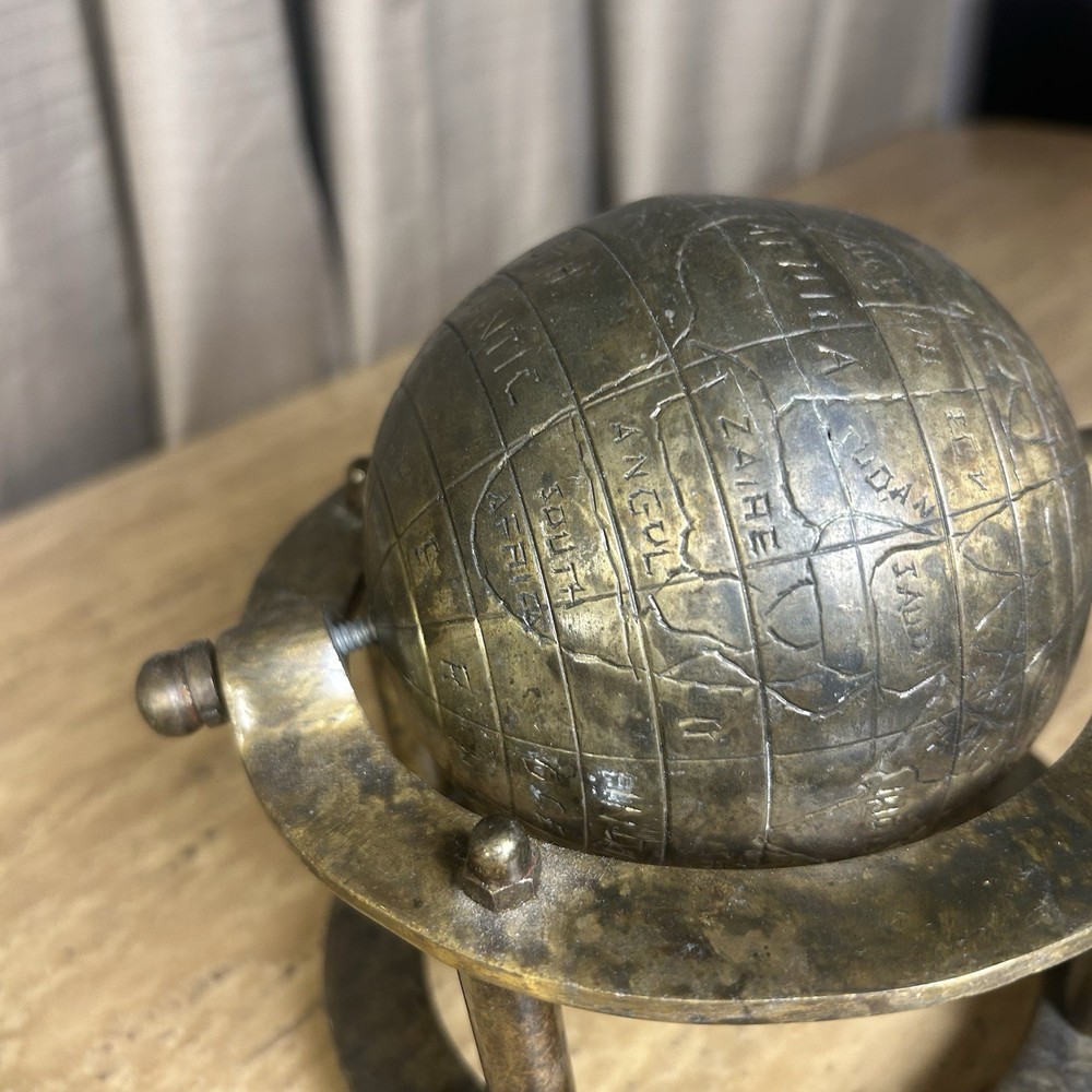 Table Globe Etched Old World Style Vintage Solid Brass Desk Office Study - 7 x 8