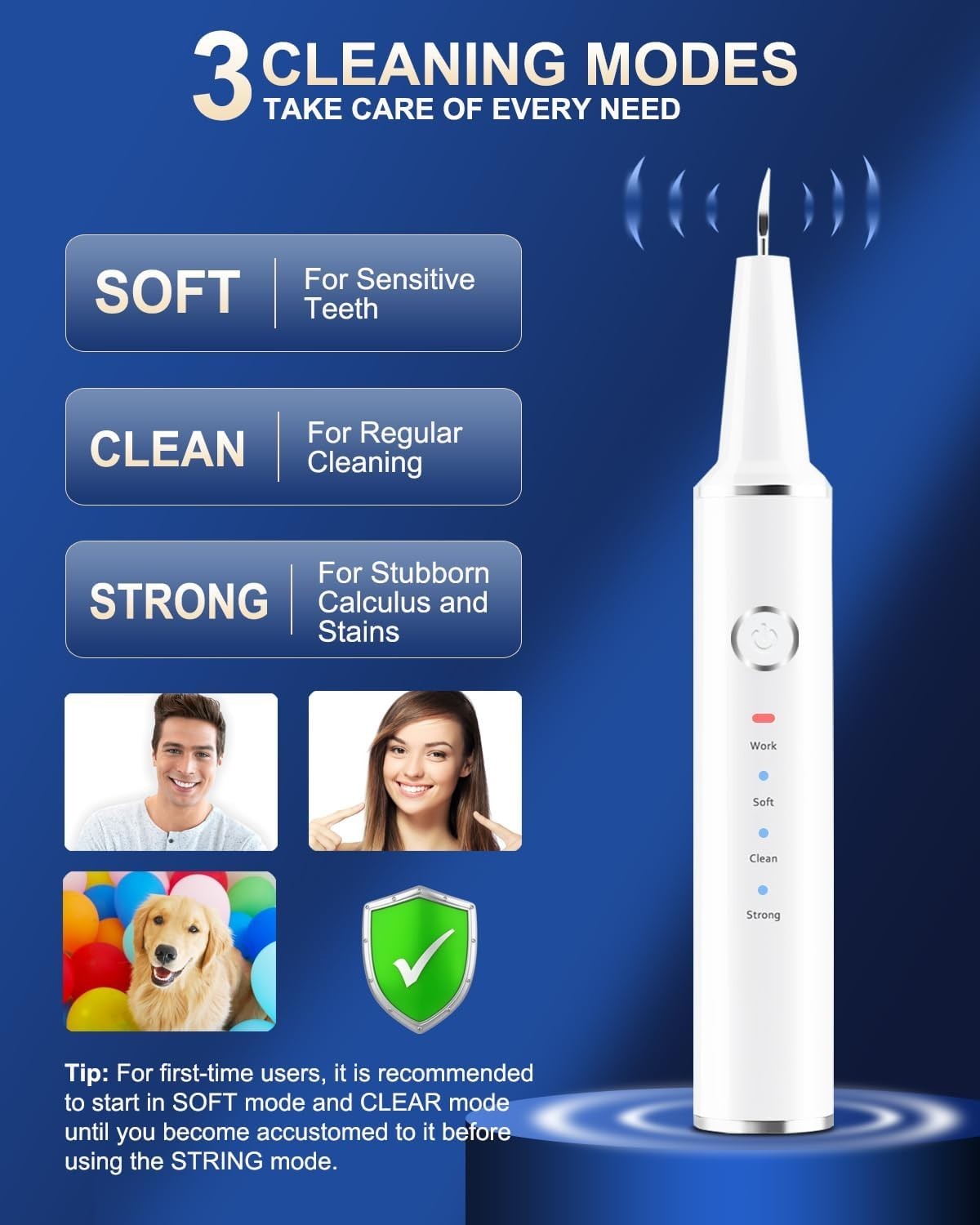 Electric Ultrasonic Dental Calculus Tooth Cleaner LED Scaler Plaque Remover Tool