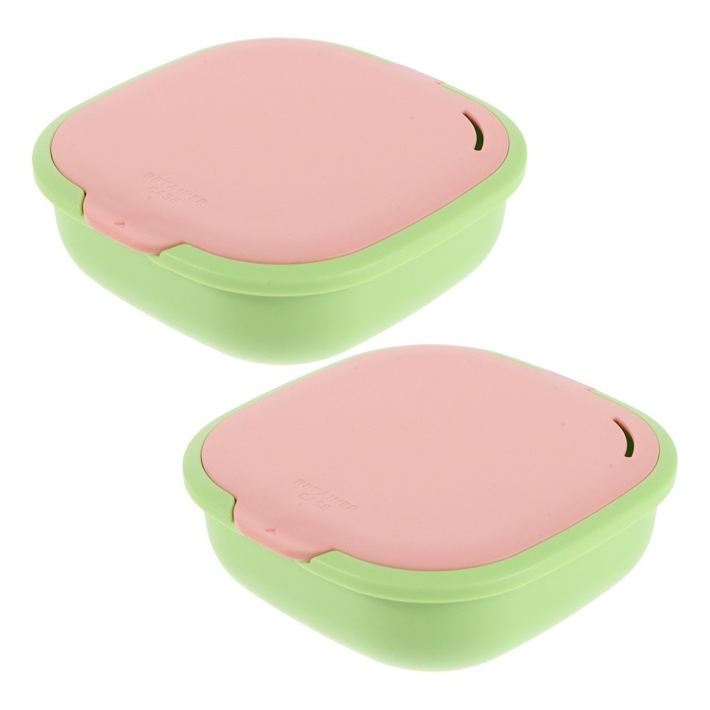 2 Pcs Cute Slim Retainer Aligner Case with Mirror Compact Denture