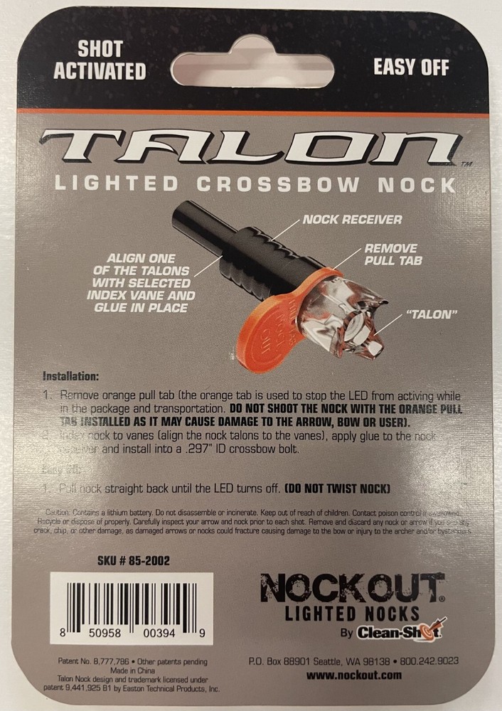 NockOut Lighted Nocks Crossbow .297" ID Talon Orange 3 Pack