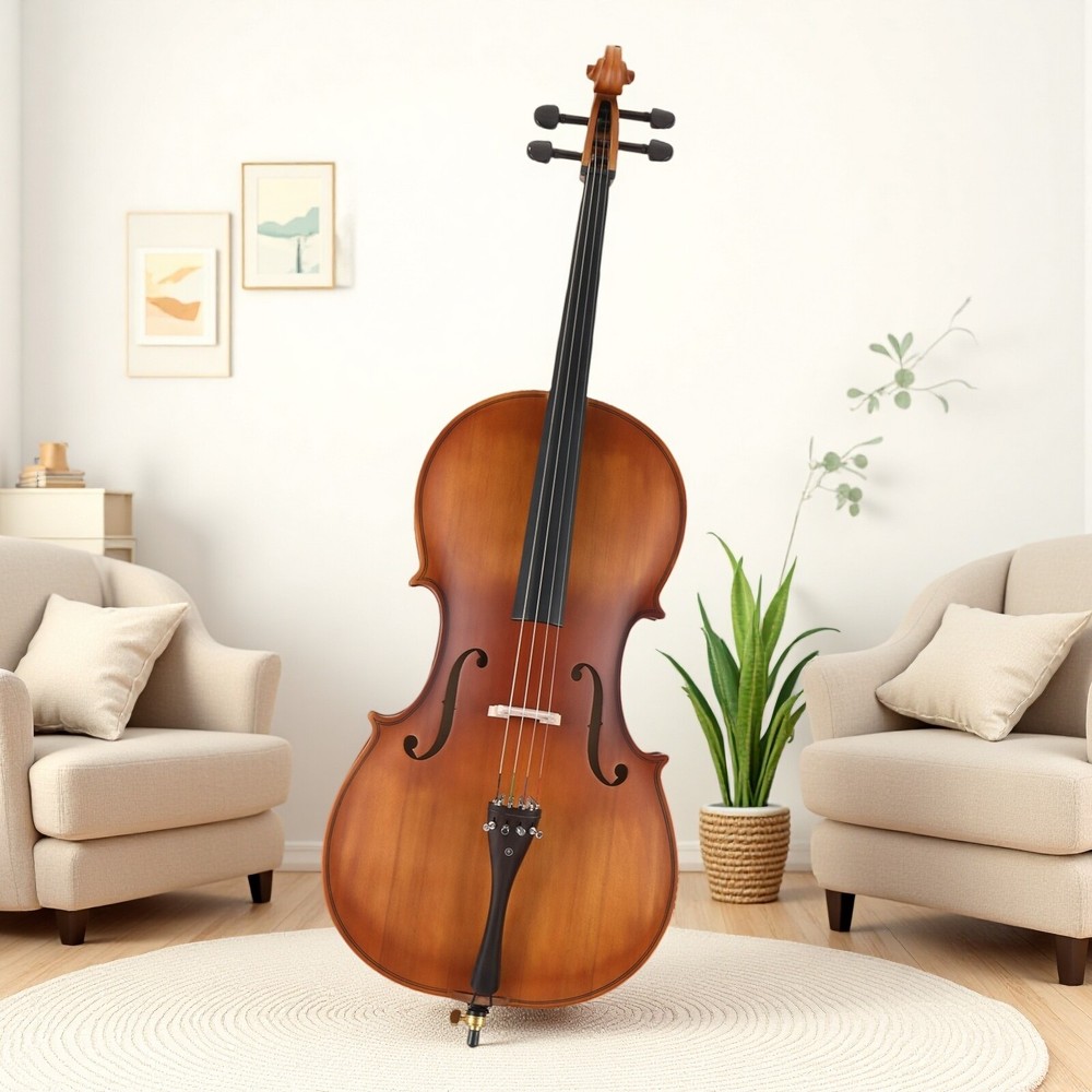 4/4 Full Size Solid Spruce Top Beginner Acoustic Cello Set - Bag Antiqued Bow