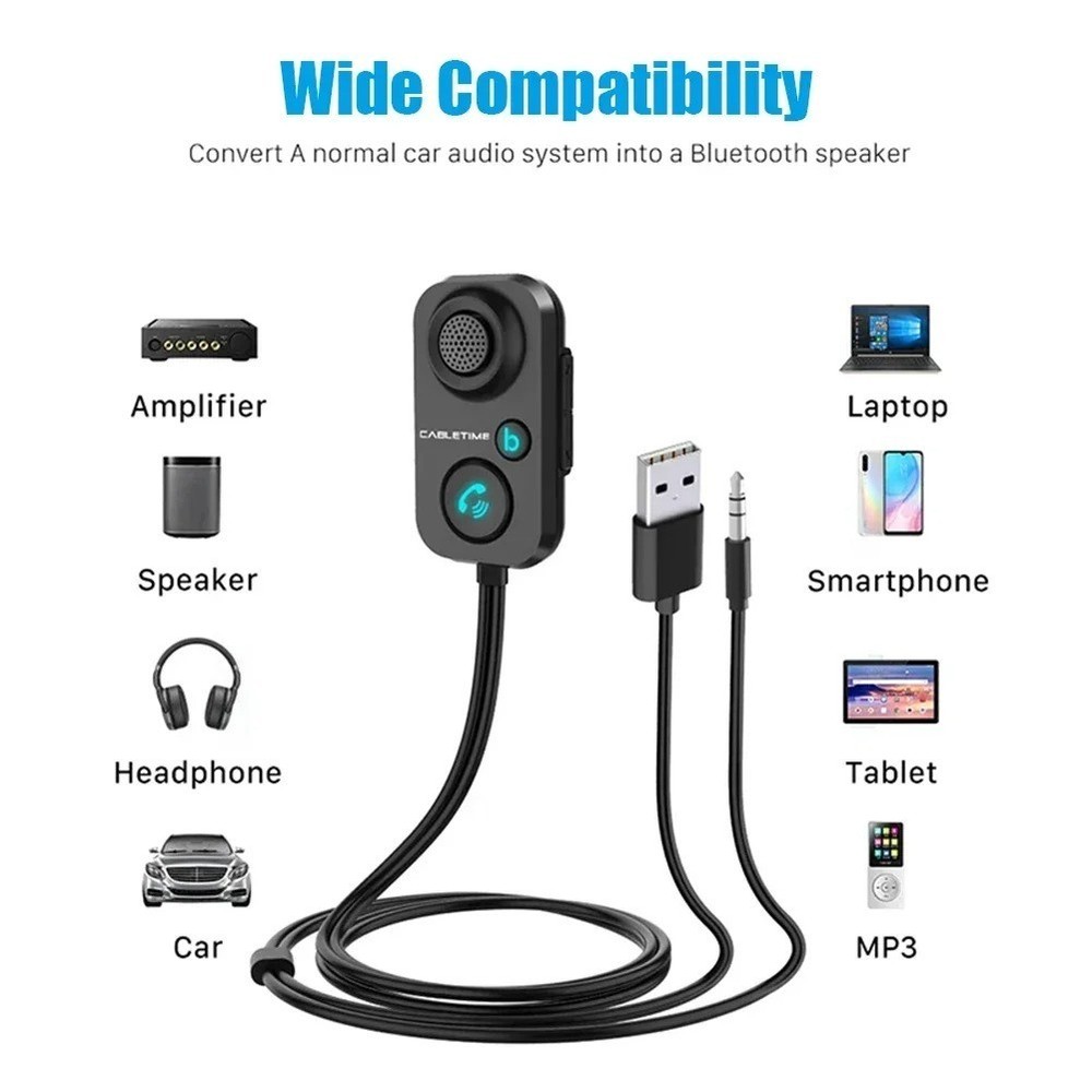 Bluetooth Receiver 5.1 AUX Audio 3.5mm Wireless Adapter for Hands-Free Car