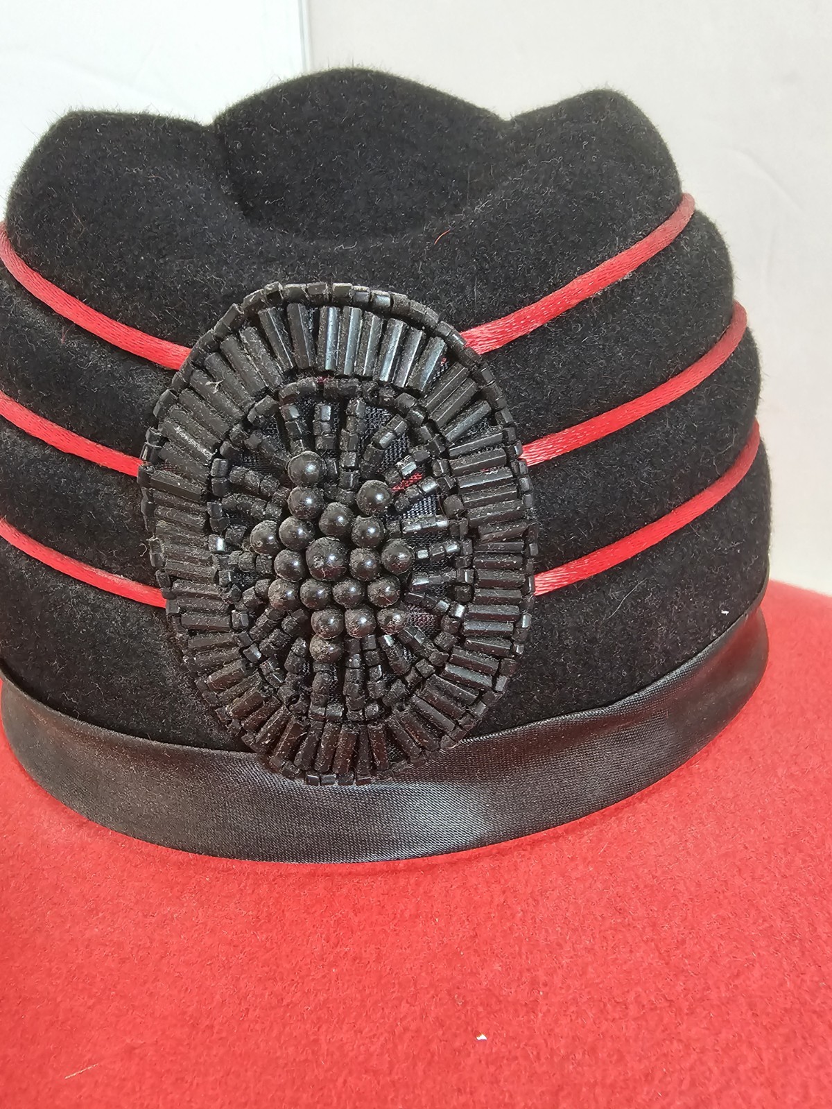 Vtg Chapeau Creations Ruth Kropveld Red Wool Hat NWT Beaded Red Hat Society Lady