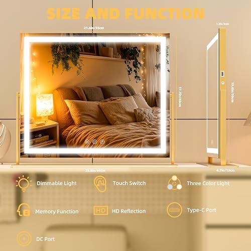 Vanity Mirror with Lights, 24'' x 20'' Lighted Makeup Mirror, Touch Screen