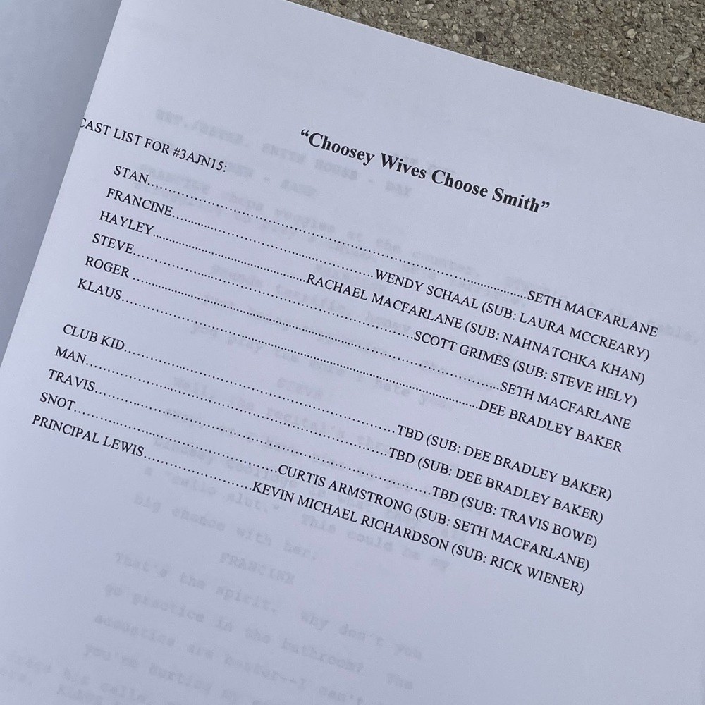 American Dad Rachael Macfarlane Hayley Smith Production Used Table Draft Script