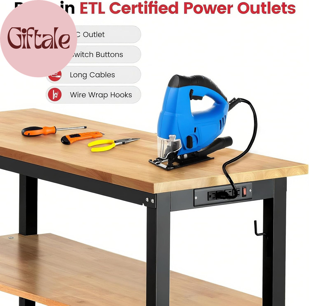 48 Inch Workbench for Garage Adjustable Height Work Bench with under Table Shelf