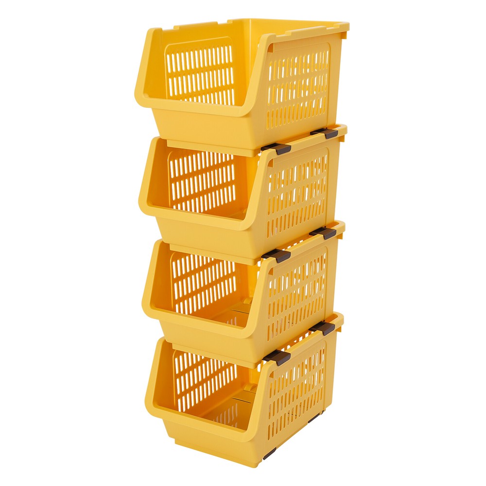 4 Tier Stackable Plastic Bins For Organizing Food, Kitchen & Bathroom Essentials