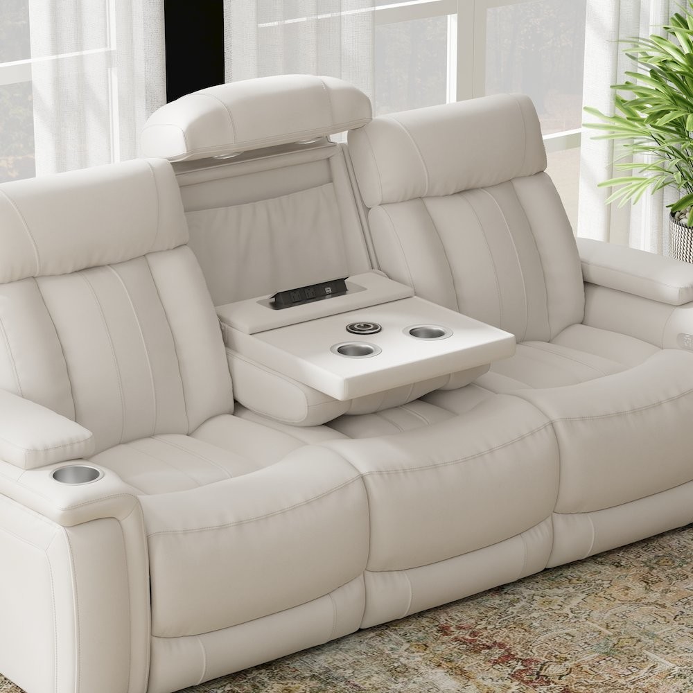Royce - Fantom Ivory Power Reclining Sofa with Drop Down Console