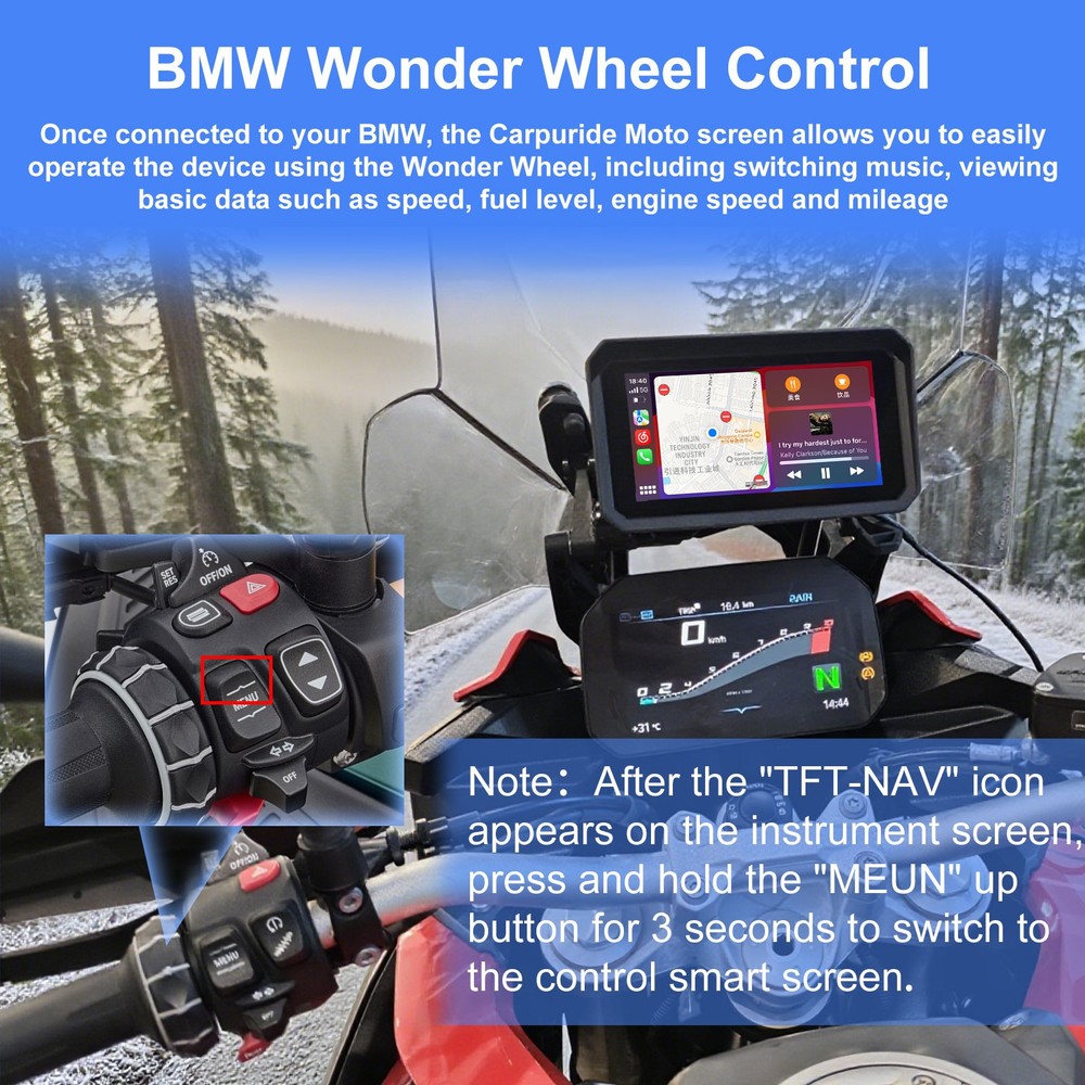 BMW Motorcycle CarPlay Android Auto 6" Touch Screen Waterproof GPS Quick Install