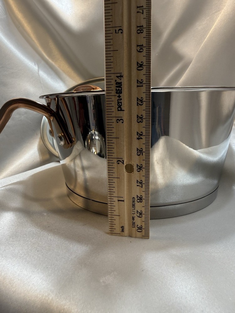 Wolfgang Puck 6 PC Stainless Cookware Set Copper Handles, Knobs Glass Lids