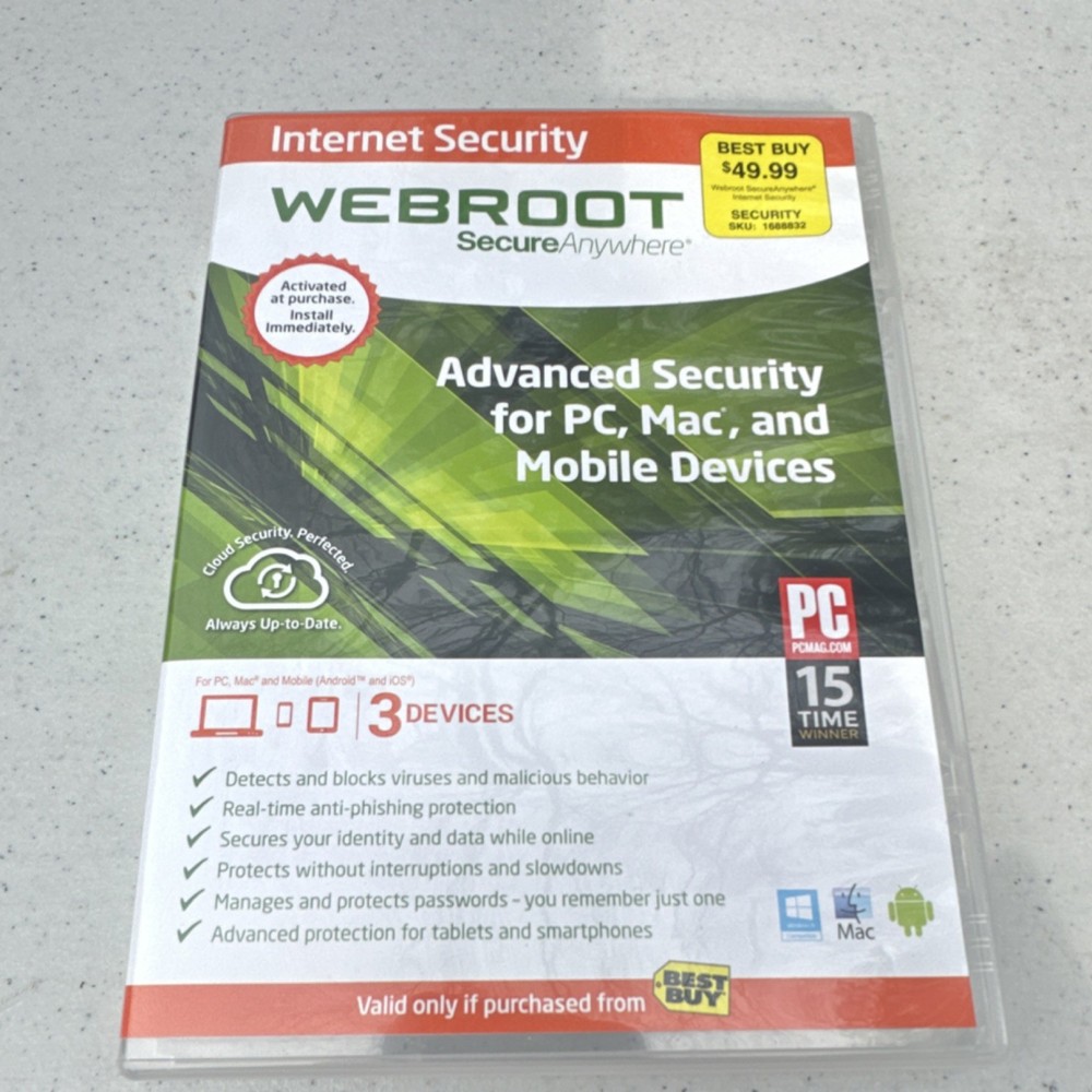 Webroot SecureAnywhere Internet Security PC Mac Android iOS 3 Devices
