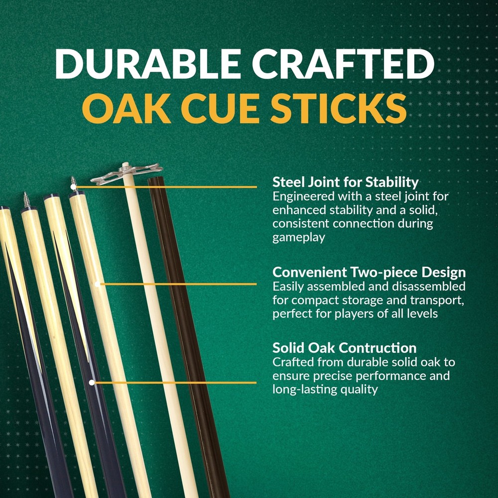 Pool Table Billiard Accessory Kit W/ Cues Rack Chalk Brush