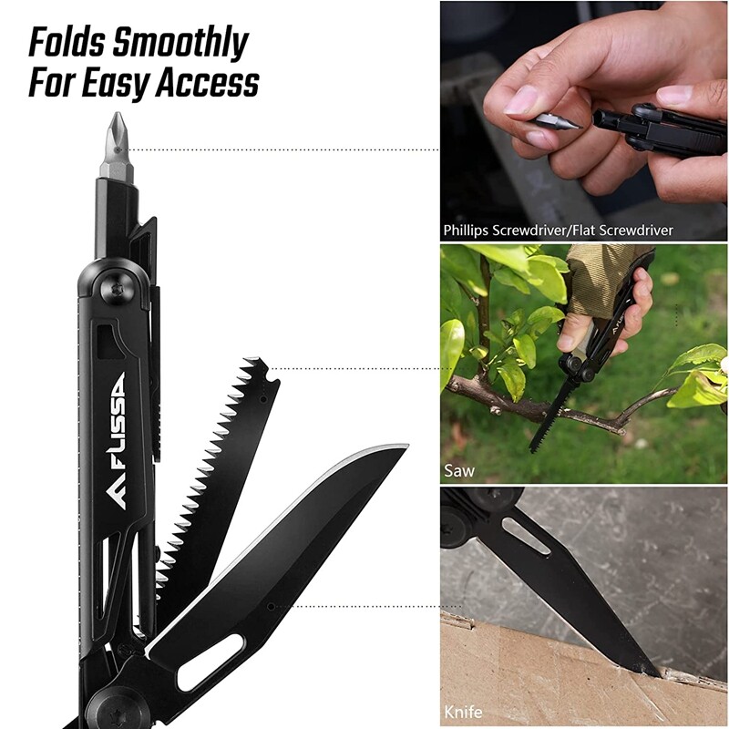 Flissa Multitool 16-in-1 Multitool Plier Bottle Opener Knife Folding Pocket Tool