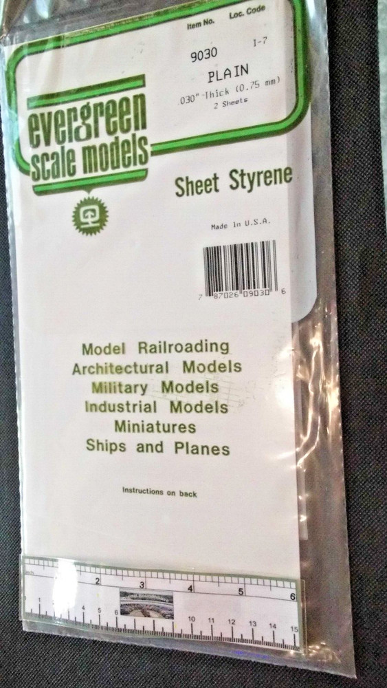 Evergreen Scale Models #9030 Plain, White Styrene Sheets, .03" Thick, pkg. 2