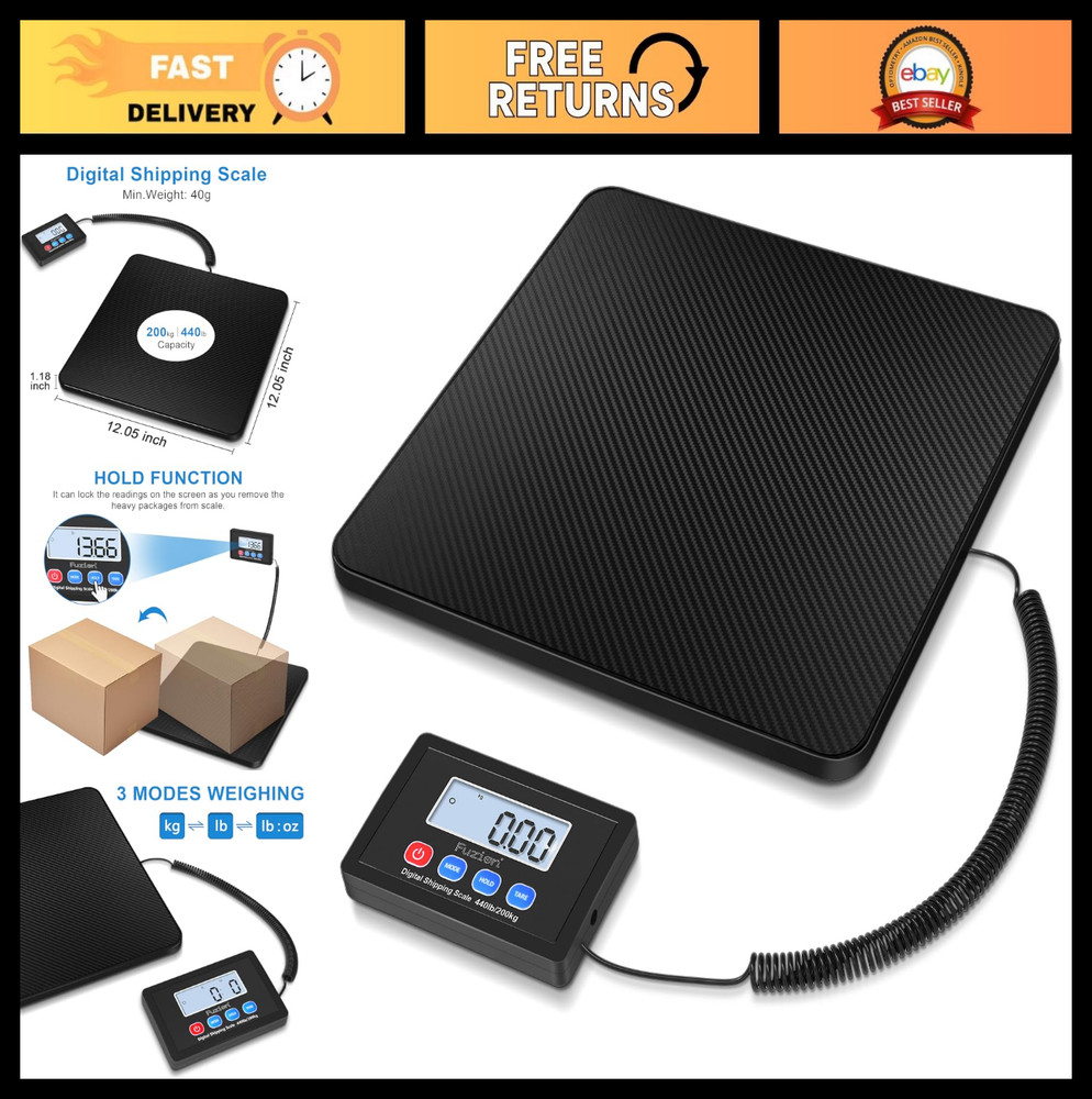 High Accuracy 440LB Digital Shipping Scale, Hold/Tare Function, AC Adapter & Bat