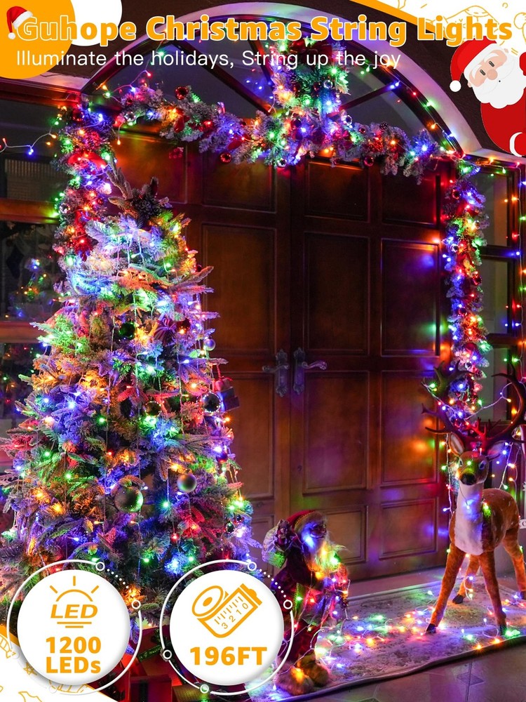 Christmas String Lights Indoor 1200LED 196FT, Waterproof Outdoor String Light...
