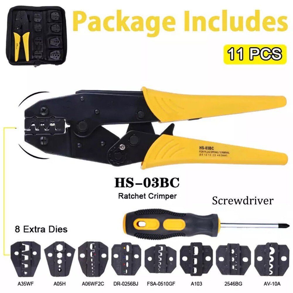 Ratcheting Crimping Tool Kit Cord End Terminals Wire Crimper Pliers w/ 8 Dies