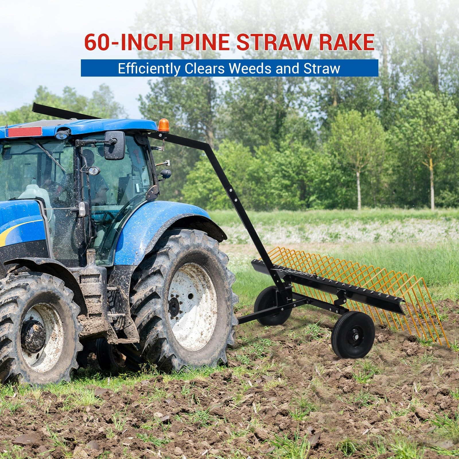 60" ATV Tow Behind Heavy Duty Steel Lawn Straw Rake Lawn Tractor Landscape Rake