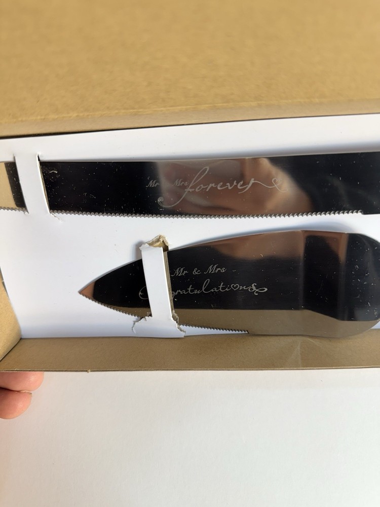 Wedding Cake Knife & Server Set | Mr & Mrs &Congratulations Crystal Style Handle
