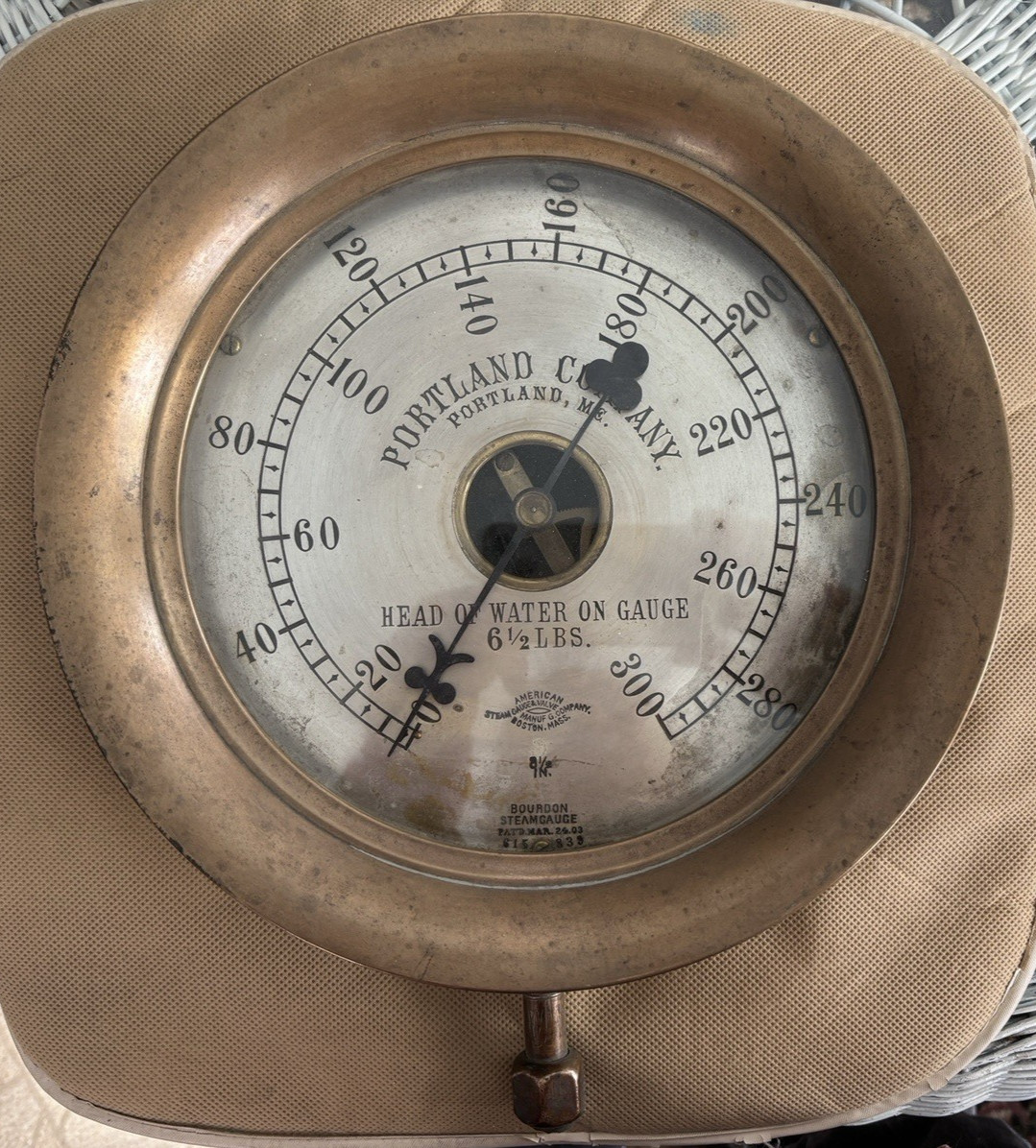OPEN CENTER DIAL STEAM GAUGE MADE FOR THE PORTLAND CO. MAINE 10-3/4" BEZEL