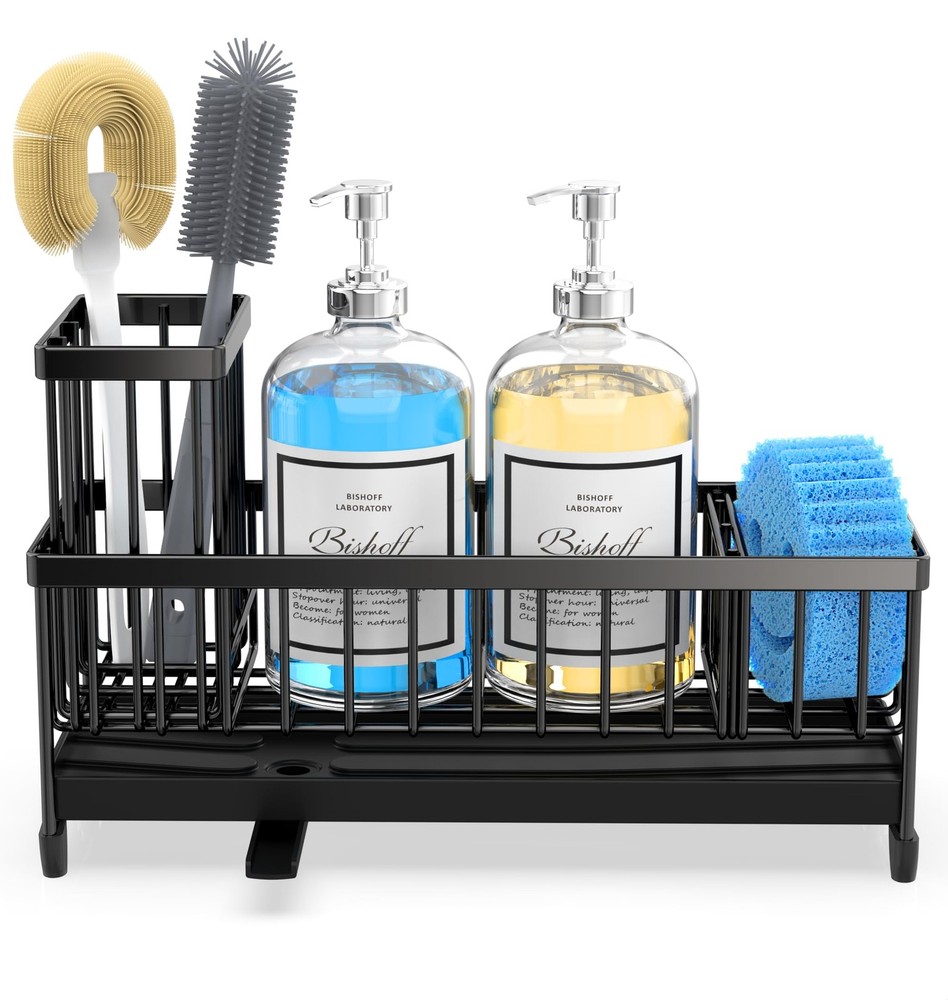 Extra Large Sponge Holder for Kitchen Sink Organizer Caddy, Dish Brush Scrubb...