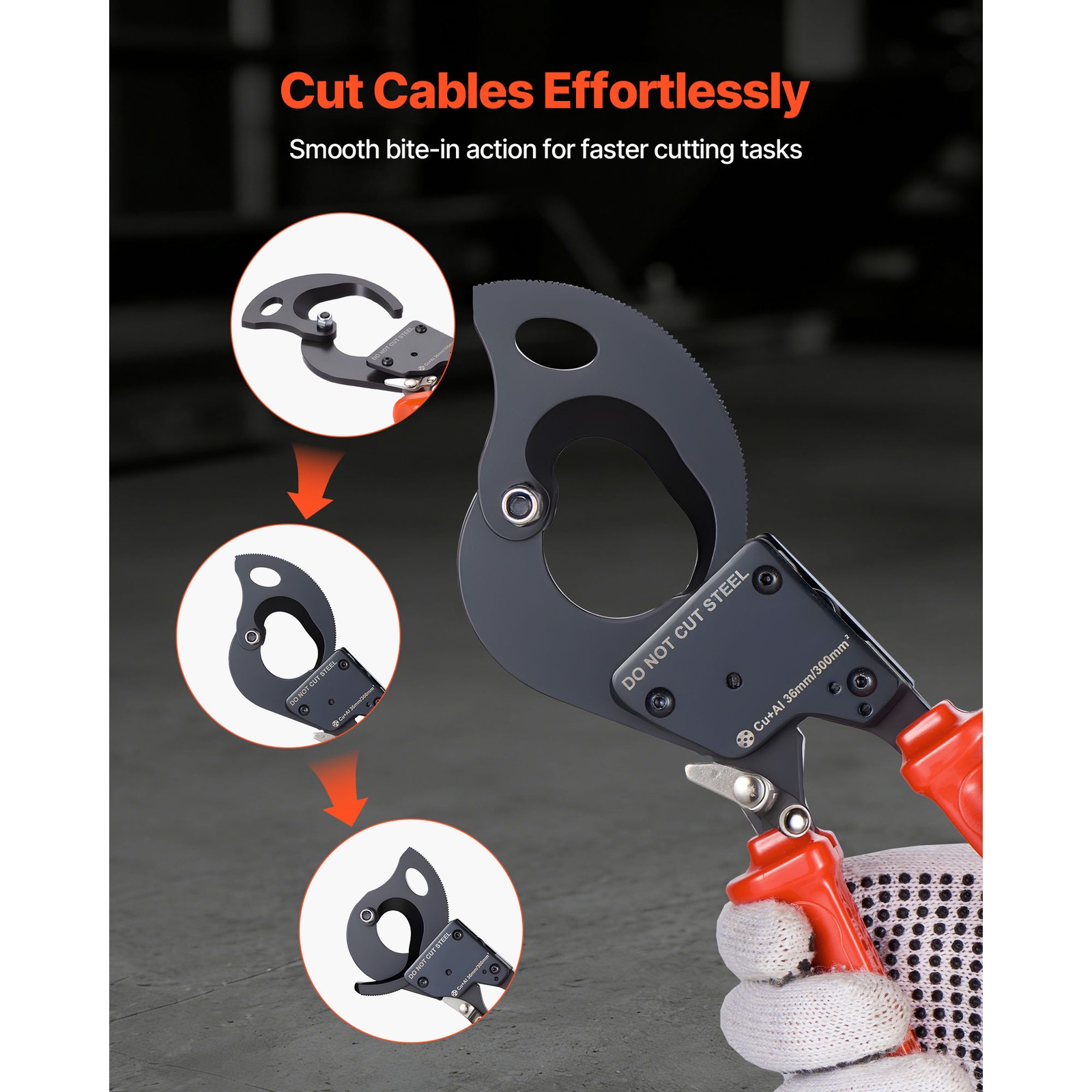 Uimoso Ratcheting Cable Cutter for Copper and Aluminum Wires up to 600MCM/300mm²