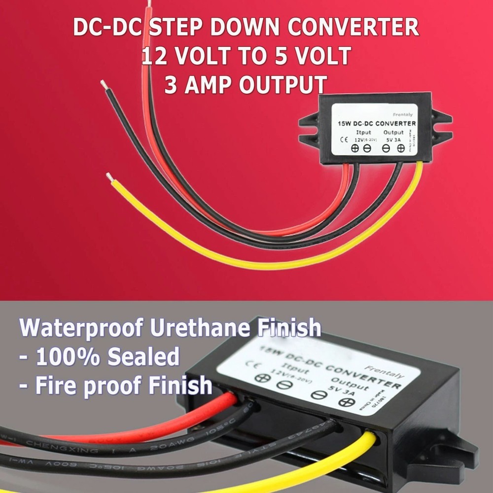 Accessory 2pcs Waterproof 12V to 5V Step Down Converter 3A 89% Efficiency Module