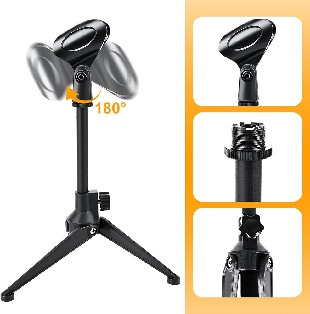 6 Pack Desktop Mic Stand Desk, Microphone Tripod Portable Foldable Table Microph