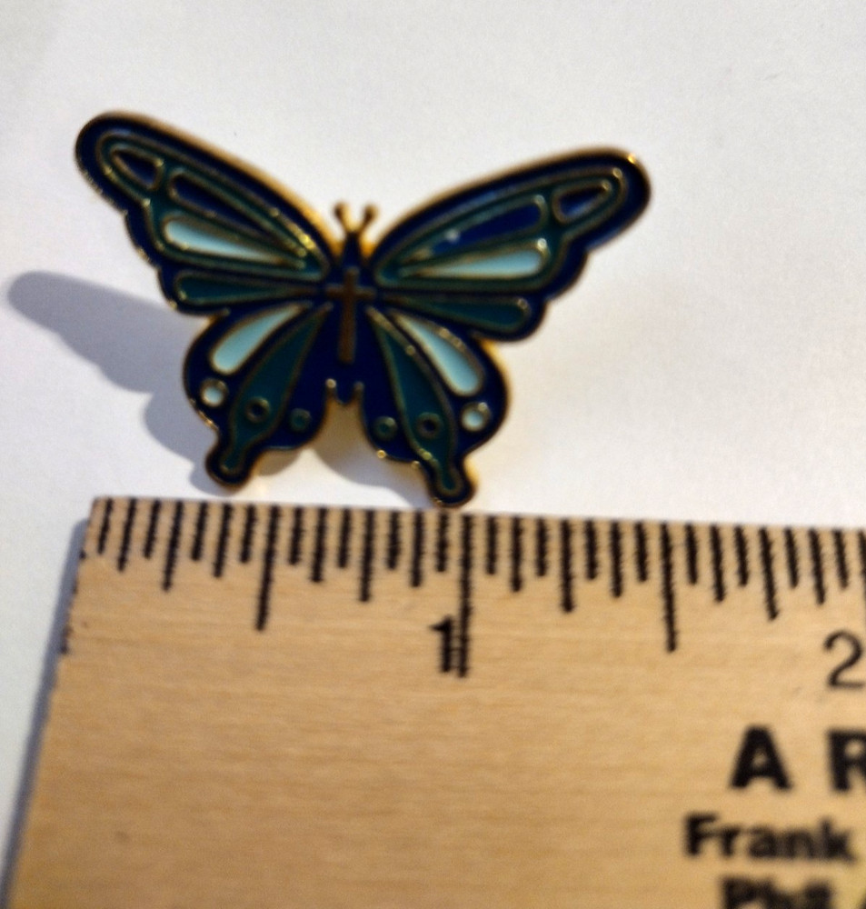 Multicolor Butterfly Religious Cross Lapel Pin