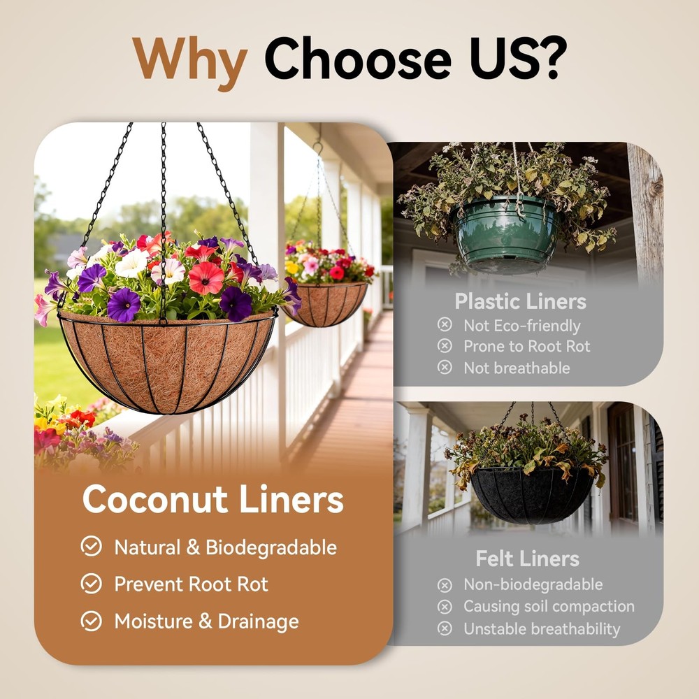 6 Pack 14 Inch Coco Liner for Hanging Baskets Replacement Round Coconut Liner...