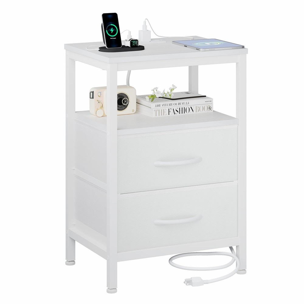 Nightstand with Charging Station, Bedside Table with USB Ports & Type-C, 2 Fa...