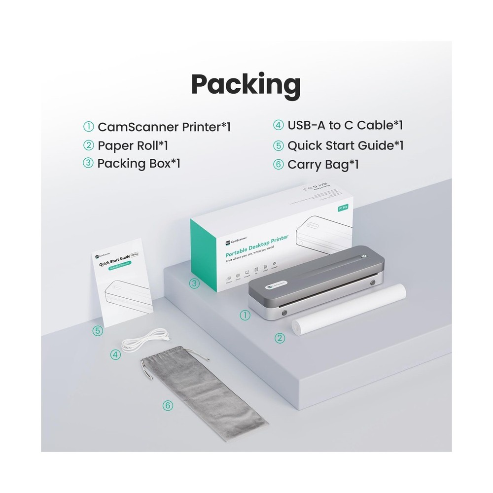 P1 Pro Ink-Free Thermal Printer, Portable US Letter Size Bluetooth Printer wi...
