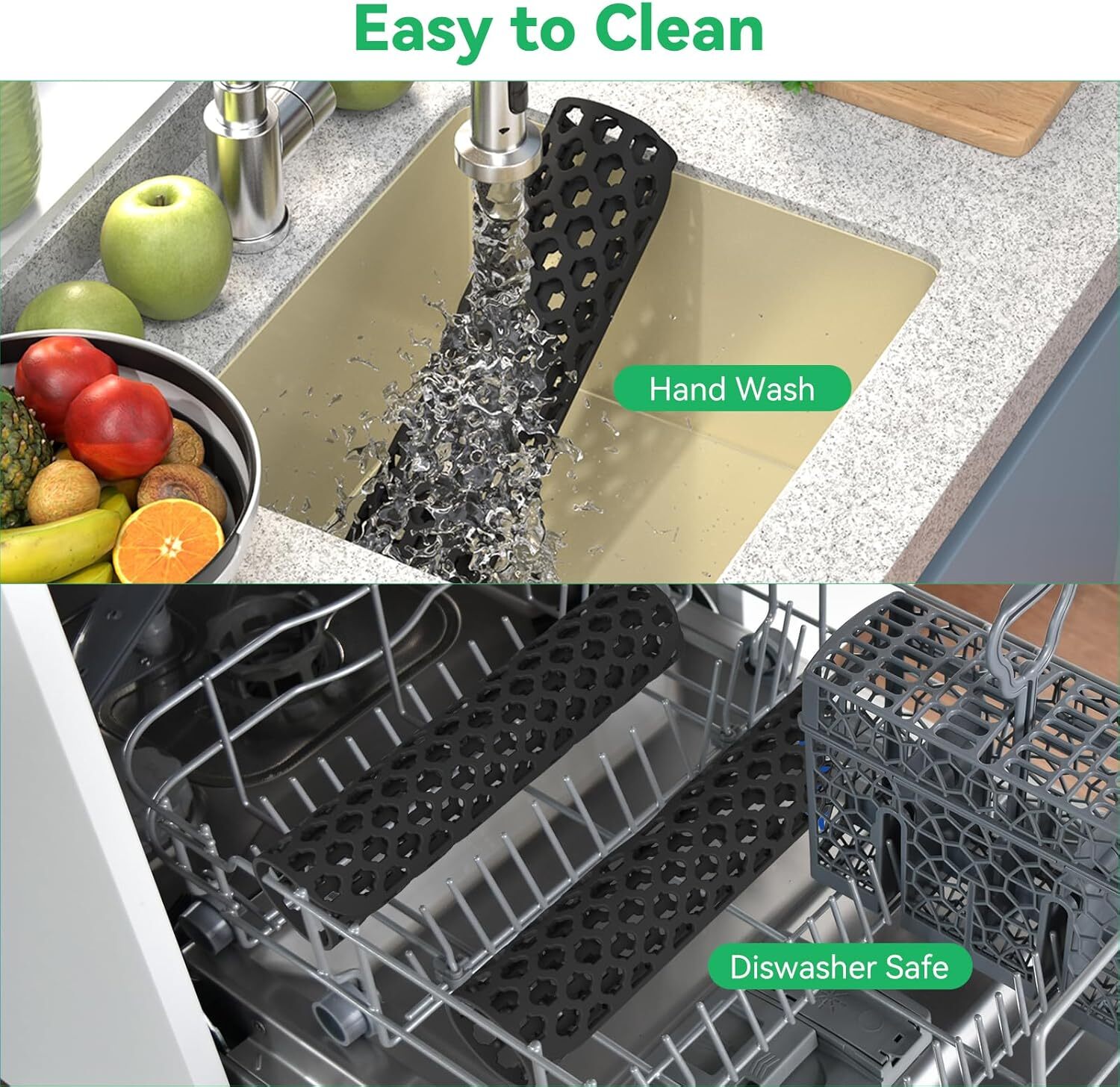 2 PACK Silicone Sink Mat Grid Kitchen Protector Folding Non-slip w/ Center Drain