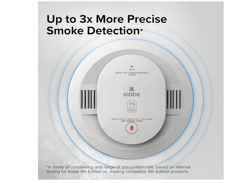 Kidde Smart Smoke Detector Ring App Enabled Hardwired Alarm AA Battery Backup